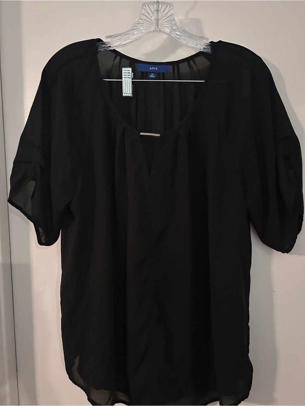 Apt. 9 Black Sheer Scoop Neck Blouse with Bar Accent
